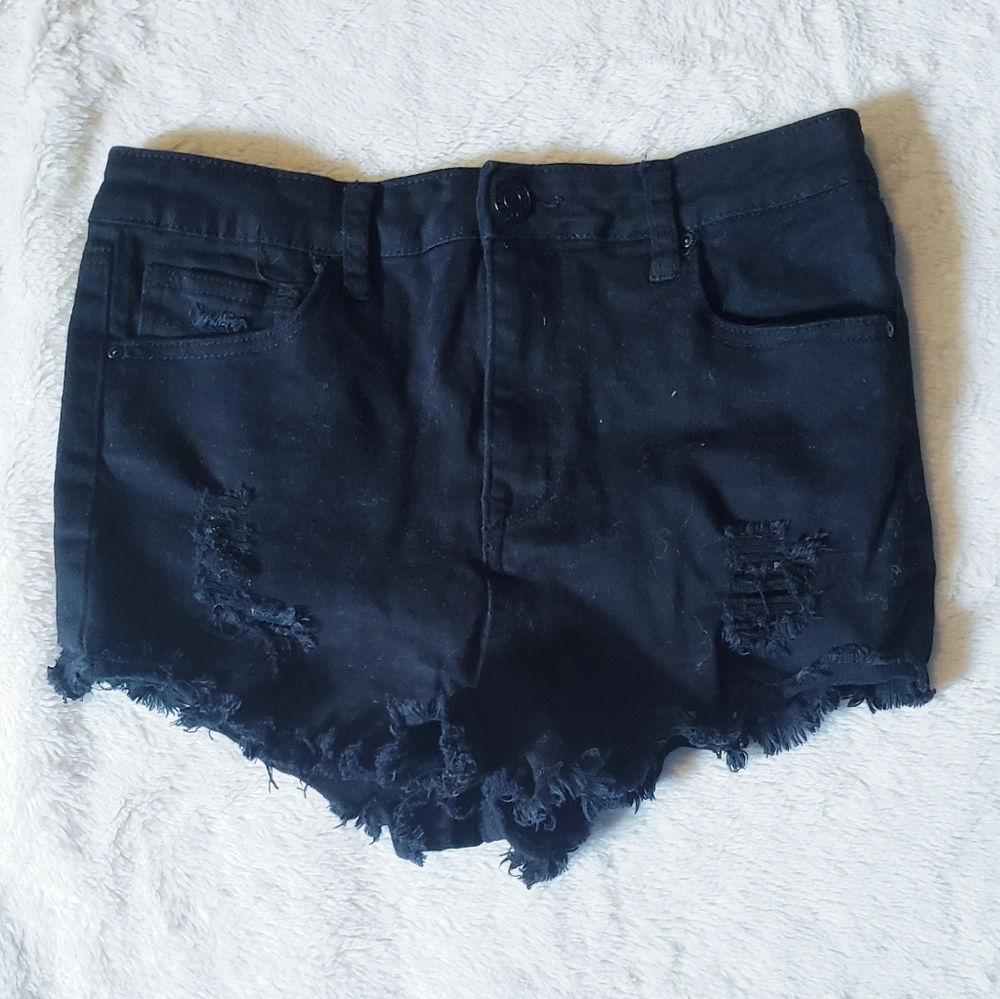 Refuge Black distressed high waisted jean shorts